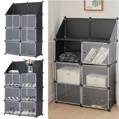 4 Tiers Plastic Storage Wardrobe Clothes Organizer Closet Cupboard Shoe Cabinet