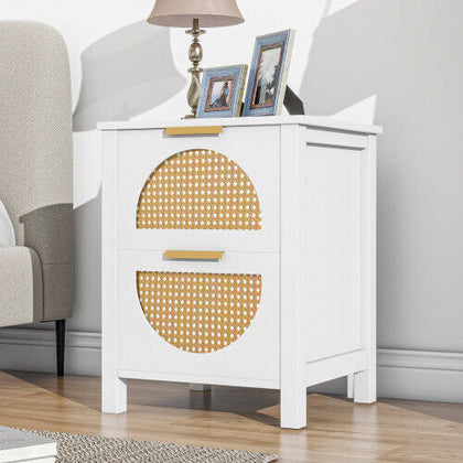 2 Drawer Rattan Bedside Tables Set of 2 Cabinet Bedroom Storage Nightstand NP