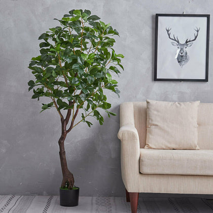 155cm 5ft Large Artificial Tree Potted Realistic Camellia Leaf Fake Plant Garden