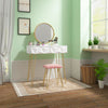 Dressing Table w/ 2 Drawers Round Mirror Stool Makeup Vanity Desk Bedroom White