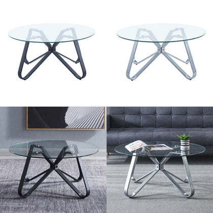 Round Coffee Table Modern 80cm Living Room Glass Top Accent Table Home Furniture