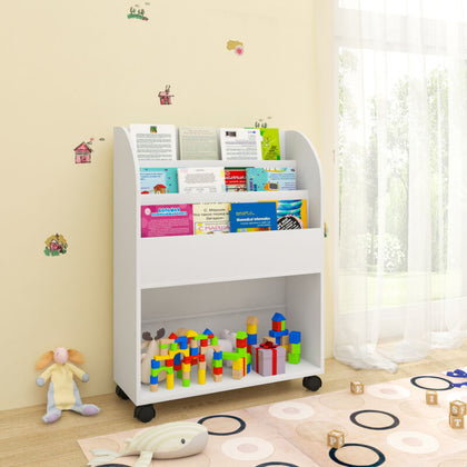 Kids Bookshelf Bookcase Childrens Display Storage Cabinet Toy Rack with Wheels