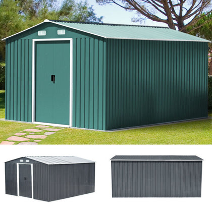 Metal Garden Shed Apex Roof 12 X 10 FT Tool Storage House with FREE Foundation