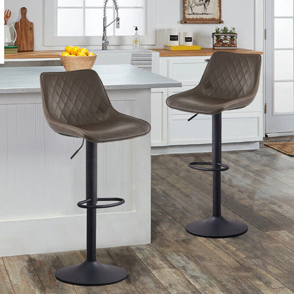 Adjustable Bar Stools Set of 2, Swivel Barstool W/ Footrest Brown