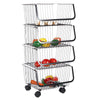 4 Tiers Kitchen Storage Trolley Cart Rack Tray Metel Wire Basket Shelf Rolling