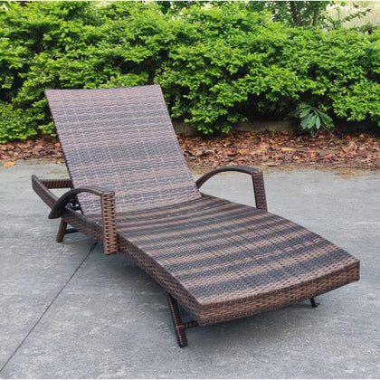 Adjustable Rattan Sun Lounger Outdoor Recliner w/ Cushion Garden Pool Daybed UK