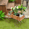 Wood Wagon Flower Planter Outdoor Decorative Pot Stand W/ Wheels & 2 Sections