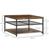Industrial Coffee Table, Cocktail Table W/ Storage Shelves, Rustic Brown