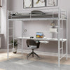 Metal Bunk Bed w/Desk Shelves and Safety Guardrail 2 Ladders Loft Bed Frame