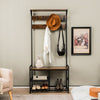 Coat Rack Stand 4-in-1 Industrial Shoe Bench Storage Shelf W/ 9 Removable Hooks