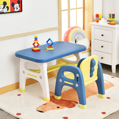 Kids Table and Chair Set Children Activity Art Study Desk Set W/ Building Blocks