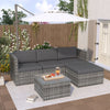 L-shaped Corner Sofa Glass Table Stool Rattan Garden Furniture Patio Lounge Set
