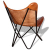 Brown Butterfly Chair Real Leather Vintage Powder-Coated Iron Frame Retro Seat