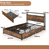 King Size Bed Frame Metal Platform Bed w/ 4 Storage Drawers & Charging Station