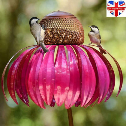 Creative Sensation Pink Coneflower Bird Feeder Outdoor Garden Yard Decorations