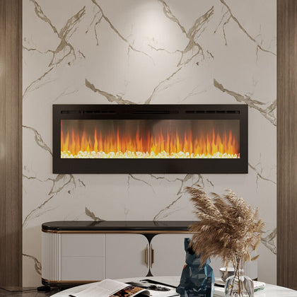 Mirror Glass Wall Electric Fire Wall Mounted Recessed Fireplace 36 40 50 60 inch