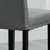 Set of 2 Dining Room Gray Dining Chairs High Back Fabric Upholstered with Rivets
