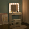 Modern White Dressing Table Makeup Desk With LED Mirror Stool 2 Drawers Bedroom