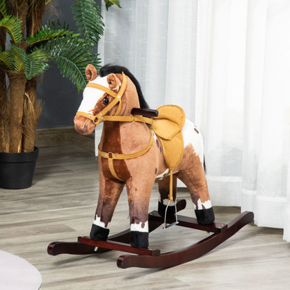 Kids Rocking Horse Toddler Ride on Pony Plush Rocker Toy W/ Sound Brown