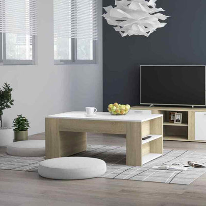 Coffee Table White and Oak 100x60x42 cm Chipboard Furniture
