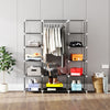 Mondeer Canvas Wardrobe Storage Organiser Fabric with Rail & Shelves Grey/Black
