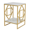 Real Marble Side End Table Golden Frame Nightstand Storage for Artworks Bonsai