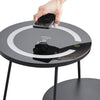 LED Glass Side End table With Wireless Charging Black Round Beside Table