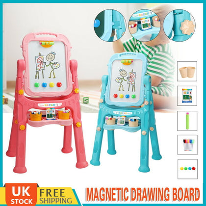 Kids Folding Double Sided Magnetic Drawing Board Easel with Colour Chalk Eraser