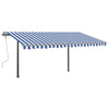 Manual Retractable Awning with Posts 4.5x3 m Blue and White R0Y6