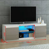 Modern LED TV Unit Stand Cabinet Grey High Gloss 2 Doors Glass Shelves Living