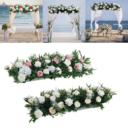 Artificial Silk Rose Flower Row Leaves Wedding Party Garden Wall Valentine Decor