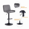 Round Black MDF Silver Base Bar Table & 2x Grey PU Leather Bar Stools Black Base