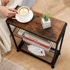 Rustic Brown Side Sofa End Table Narrow Black Open Shelves Metal Magazine Stand