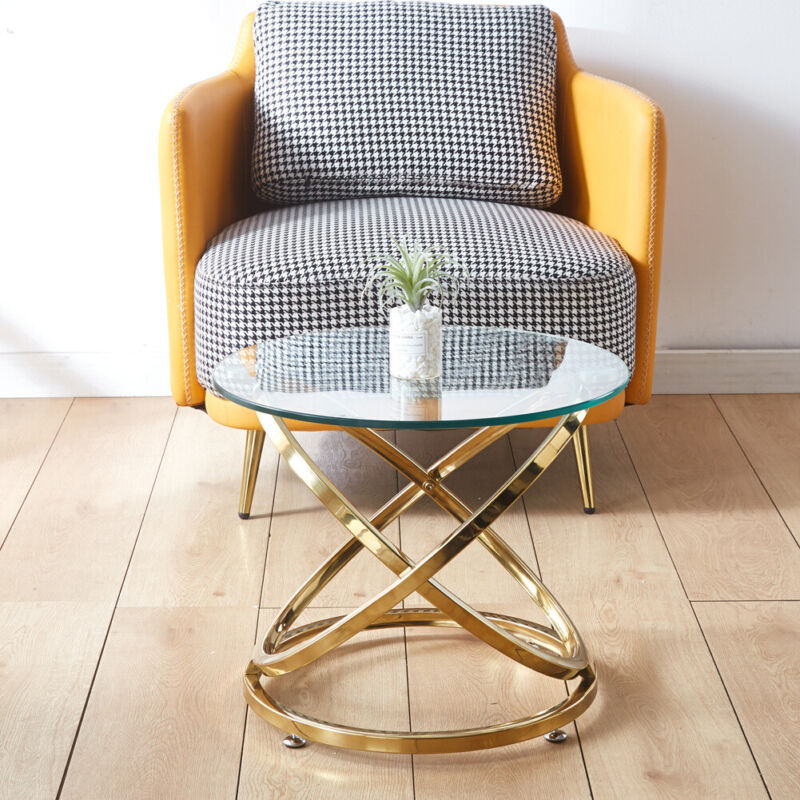 Small Coffee Table Clear Glass Top Sofa Side Table Chrome Leg Stand Li