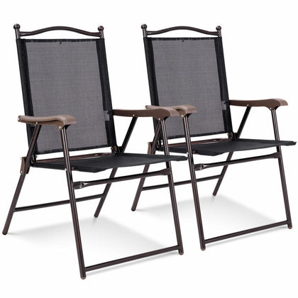 Set of 2 Patio Folding Chairs w/ Armrests Portable Dining Chairs for Outdoor