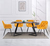 150cm Wooden Dining Table and 4 Velvet Chairs Set Padded Seat Home Kitchen Grey