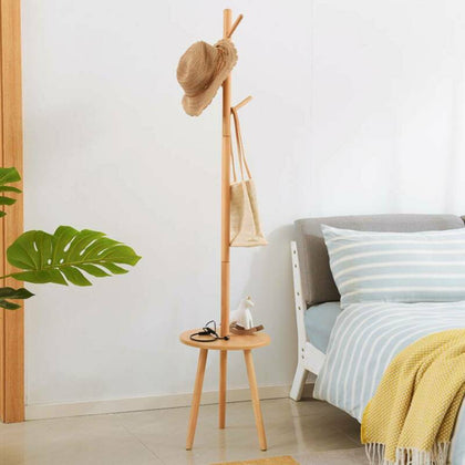 Wooden Coat Rack Hat Jacket Bag Clothes Rail Stand Hanger Room with Shelves