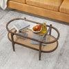 2-Tier Coffee Table PE Rattan Sofa Side Table Nightstand Tempered Glass Tabletop