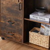 Brown Filing Cabinet Mobile Printer Stand W/2 Drawers 1 Door 3 Shelves