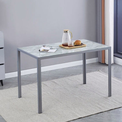 Grey Marble Effect Rectangular Tempered Glass Dining Table Dining Room Kitchen