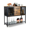 Industrial Buffet Sideboard Accent Console Table w/ 2 Mesh Cabinets 2 Drawers