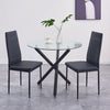 Round Clear Tempered Glass Black Metal Legs Dining Table Dining Room Living Room