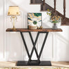 Rustic Brown Console Table Wooden Top Narrow Black Metal Base Entryway Hallway