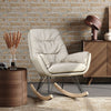 High Back Rocking Chair Recliner Armchair Beige Velvet Upholstered Rocker Seat