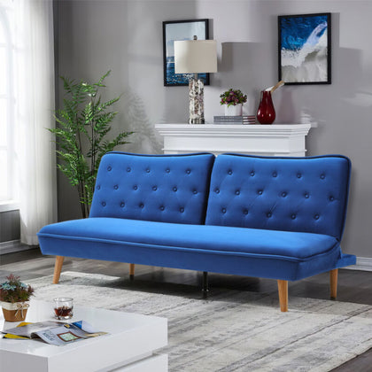 3 Seater Blue Click Clack Sofa Bed Velvet Fabric Recliner Settee Couch Sofabed