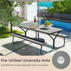 8-Person Patio Picnic Table Bench Set Garden Dining Metal Frame w/ Umbrella Hole