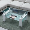 Modern White Glass Coffee Table 2 Tier With Shelf Rectangle MDF Legs Livingroom