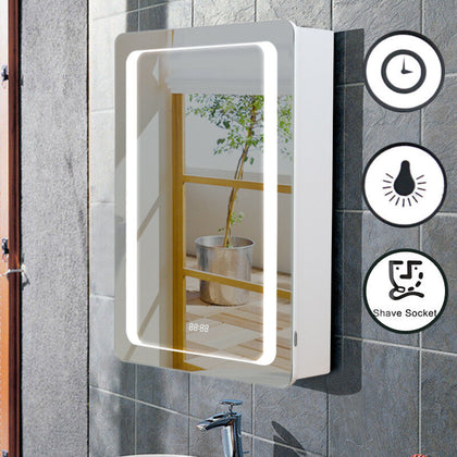 Illuminated LED Bathroom Mirror Cabinet Vanity Light Sensor Demister Pad Clock