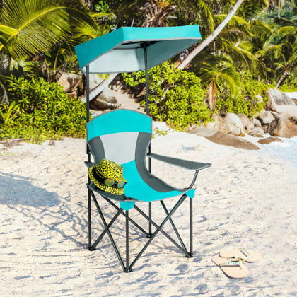 Outdoor Canopy Chair Sunshade Folding Camping Chair W/ Cup Holder & Carrying Bag