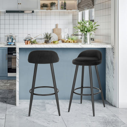 1/2x Breakfast Bar Stool Velvet Padded High Counter with Backrest Chair Barstool